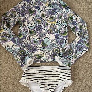 Janie and Jack Purple and White Rashguard Swim Set